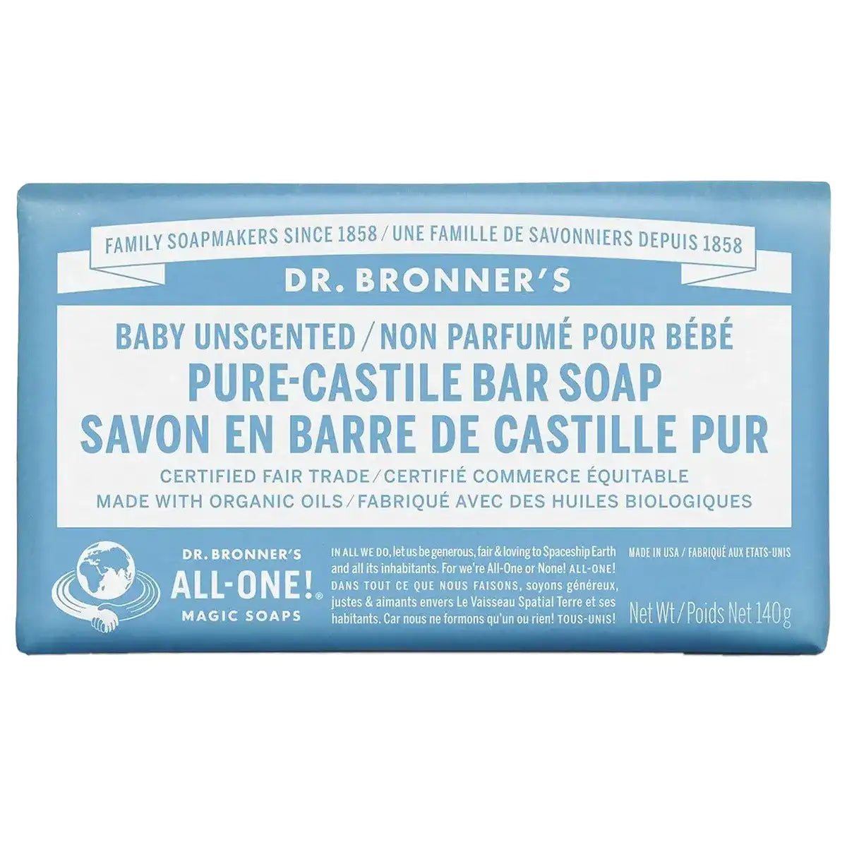 Product photo from eNatural Shopify for Dr. Bronner’s Pure-Castile Bar Soap Baby Unscented 140g
