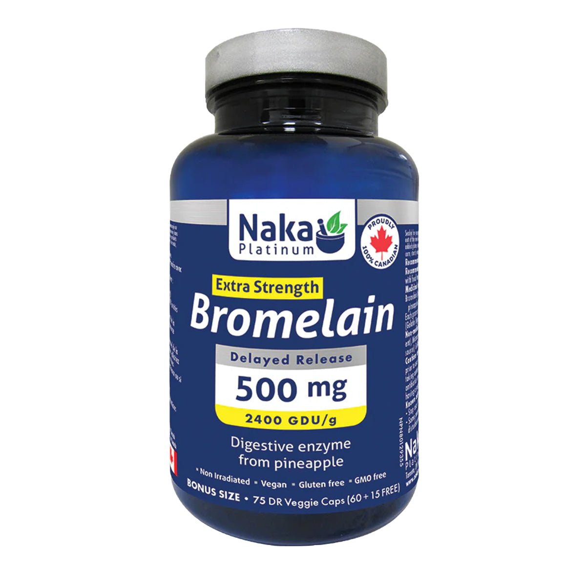 Product photo from eNatural Shopify for Naka Extra Strength Bromelain 500mg – 75 V-Caps