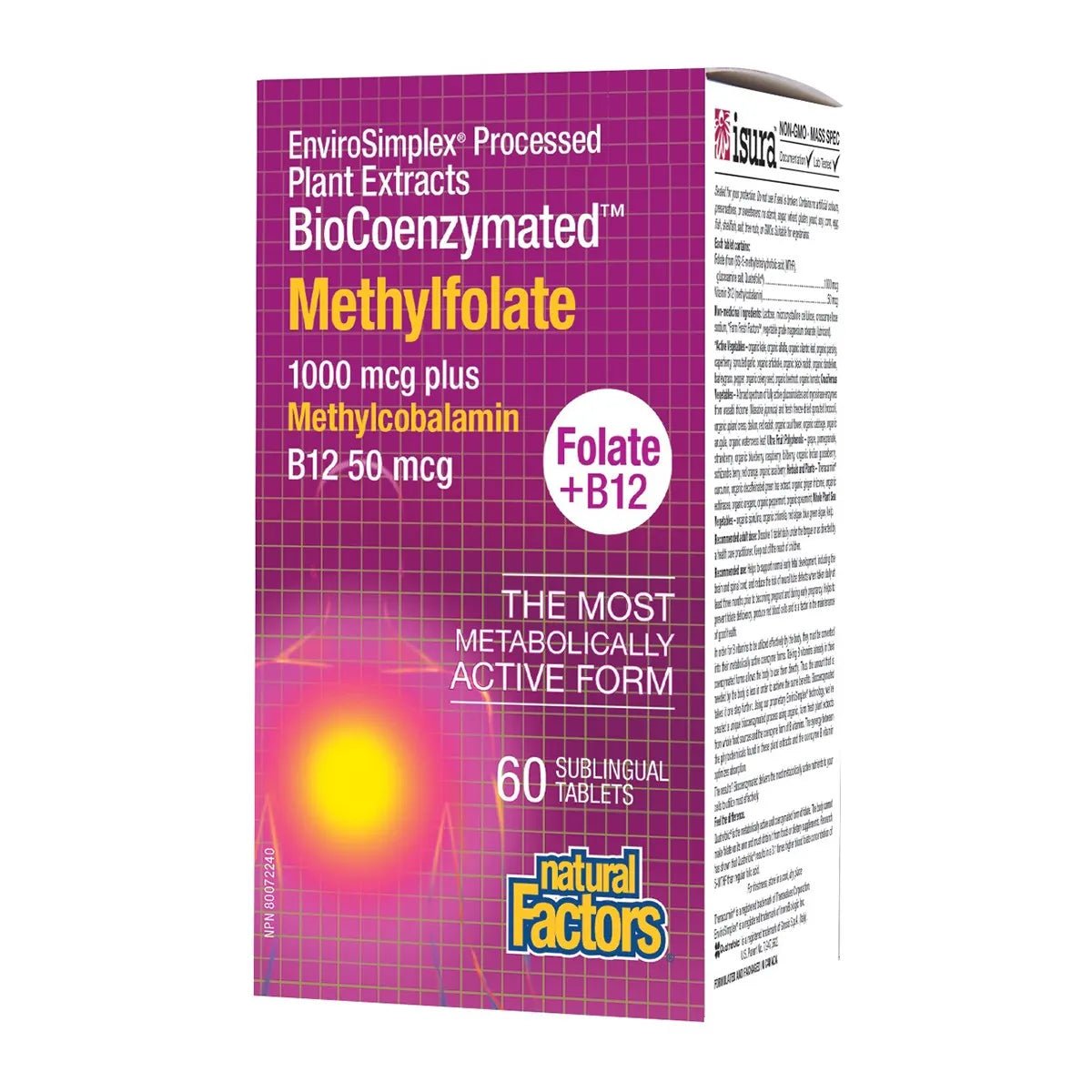 Product photo from eNatural Shopify for Natural Factors BioCoenzymated Methylfolate 60 Tablets