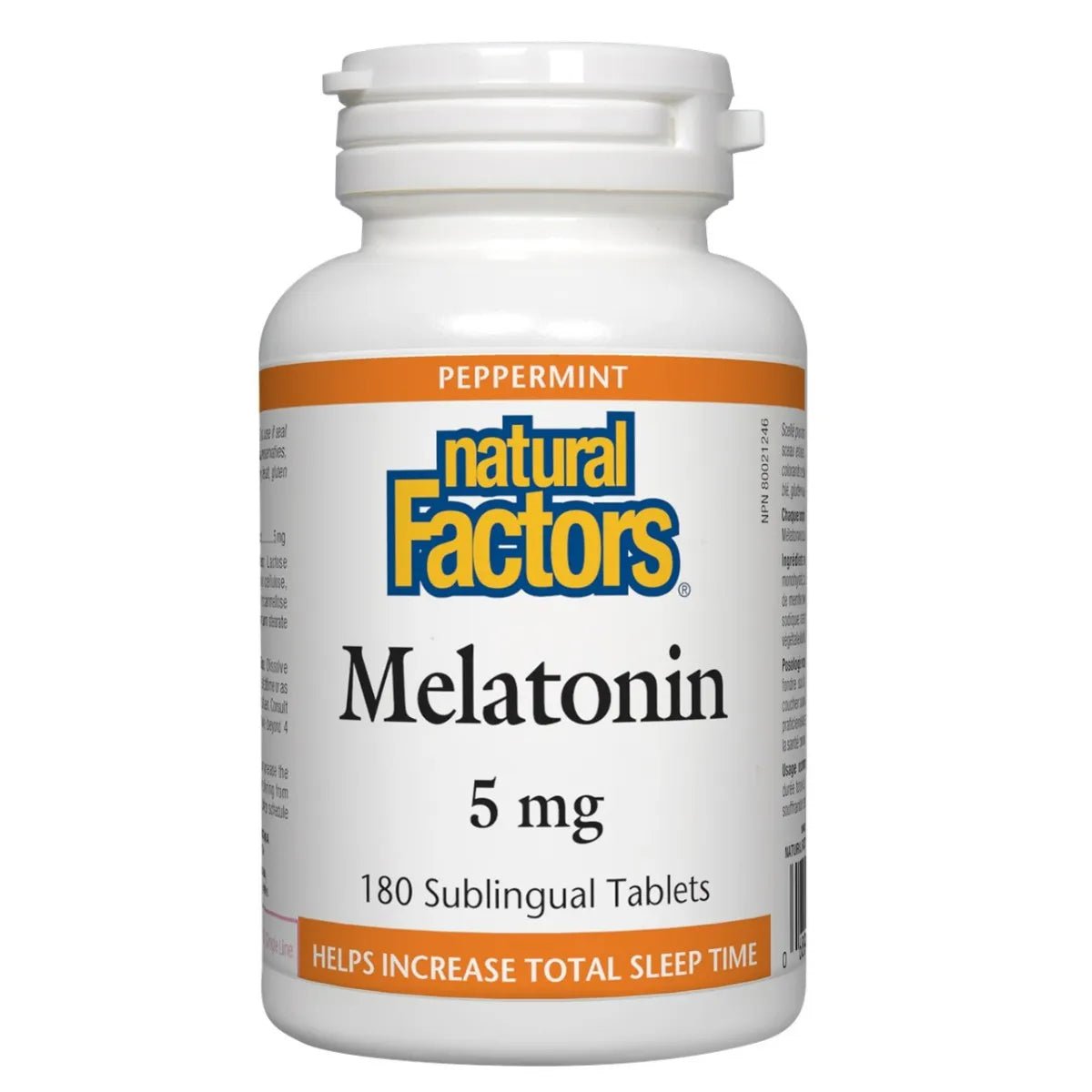Product photo from eNatural Shopify for Natural Factors Melatonin 3 mg, Peppermint 180 Sublingual Tablets
