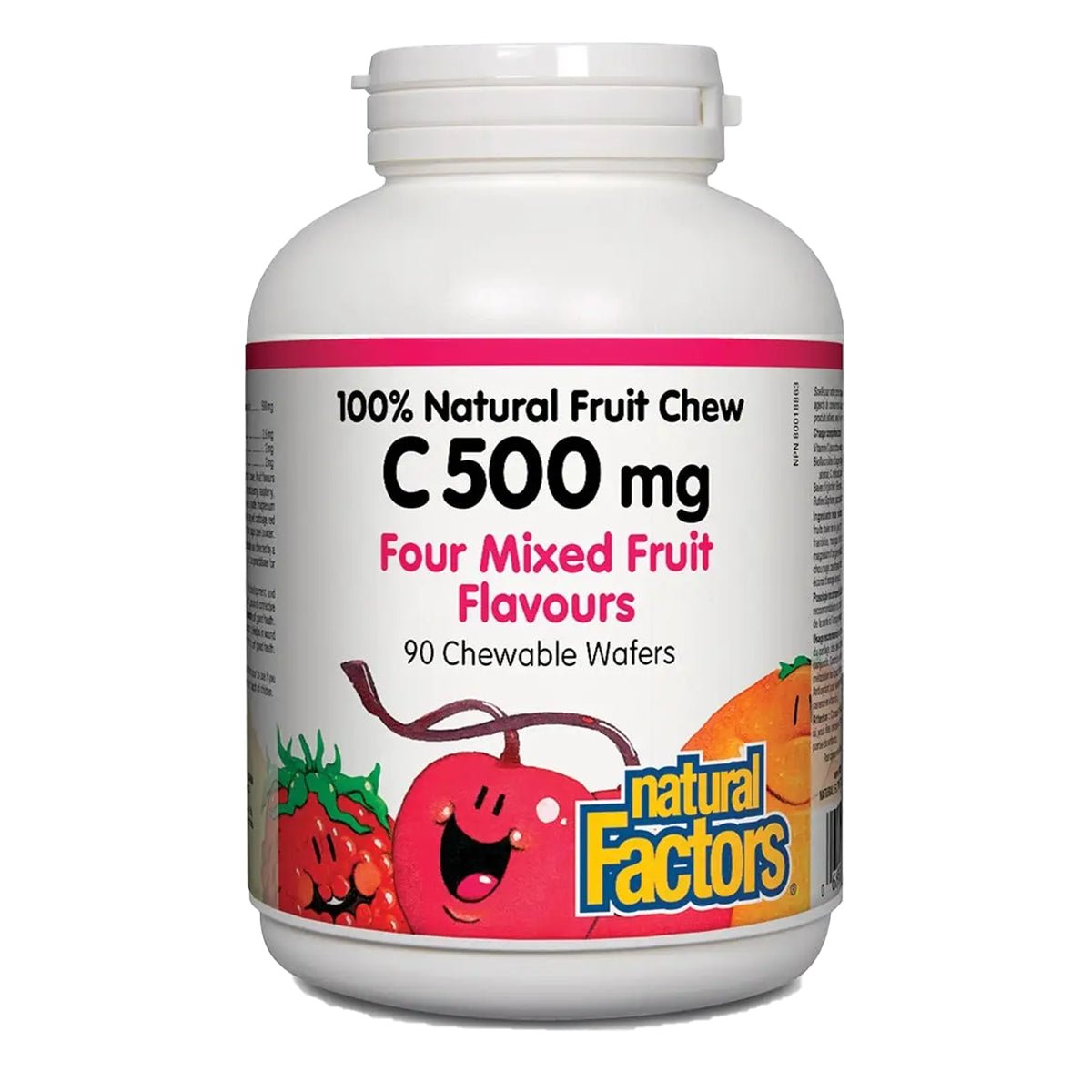 Product photo from eNatural Shopify for Natural Factors Vitamin C 500mg 90 Chewable Wafers Mixed Fruit