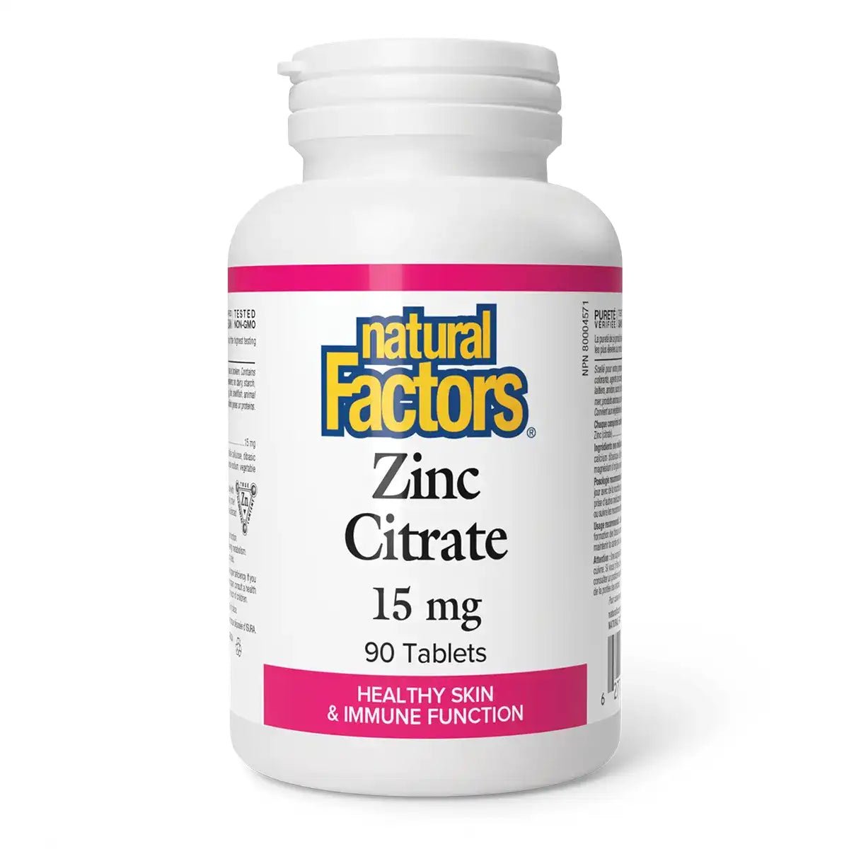 Product photo from eNatural Shopify for Natural Factors Zinc Citrate – 15mg, 90 Tablets