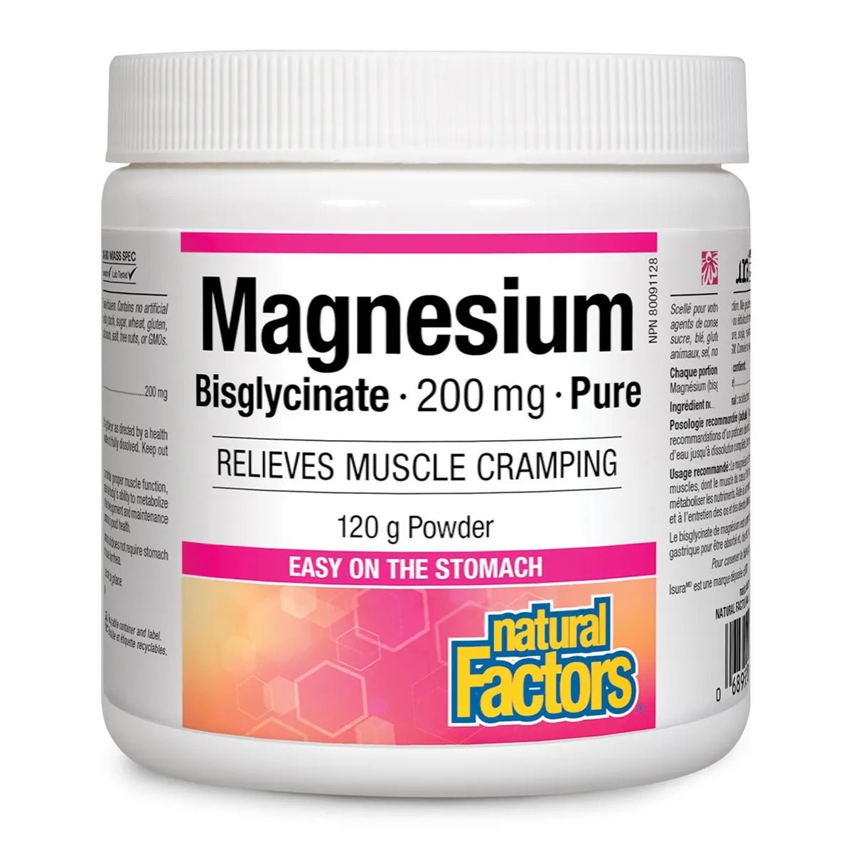 Product photo from eNatural Shopify for Natural factors – magnesium bisglycinate (200mg) 120 g.