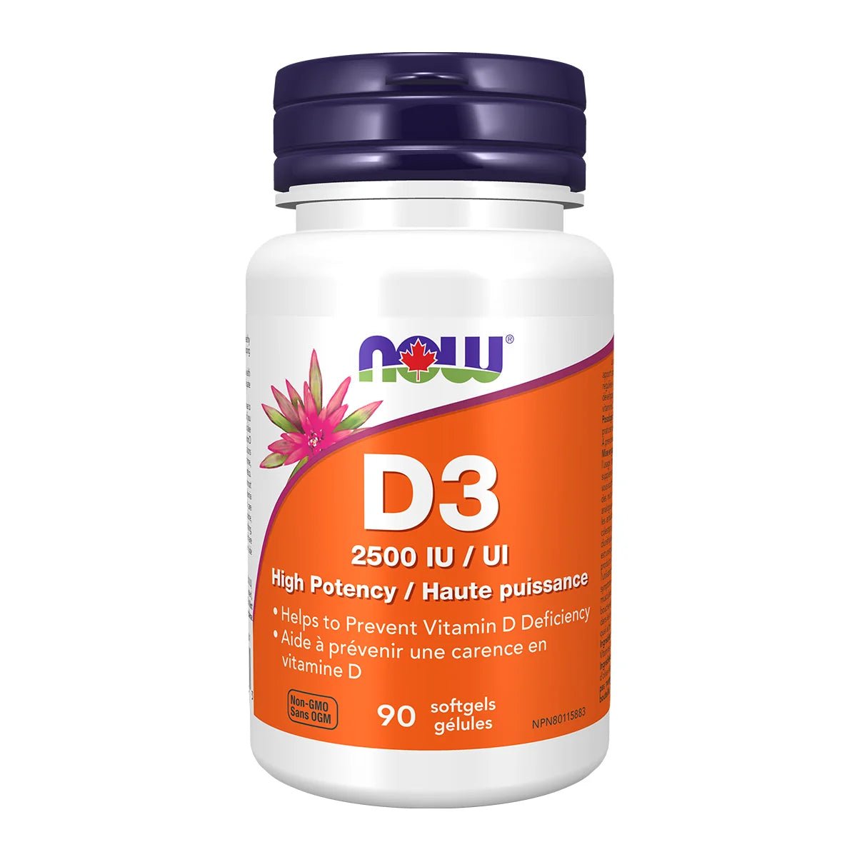 Product photo from eNatural Shopify for NOW Vitamin D3 2500 IU 90 Softgels