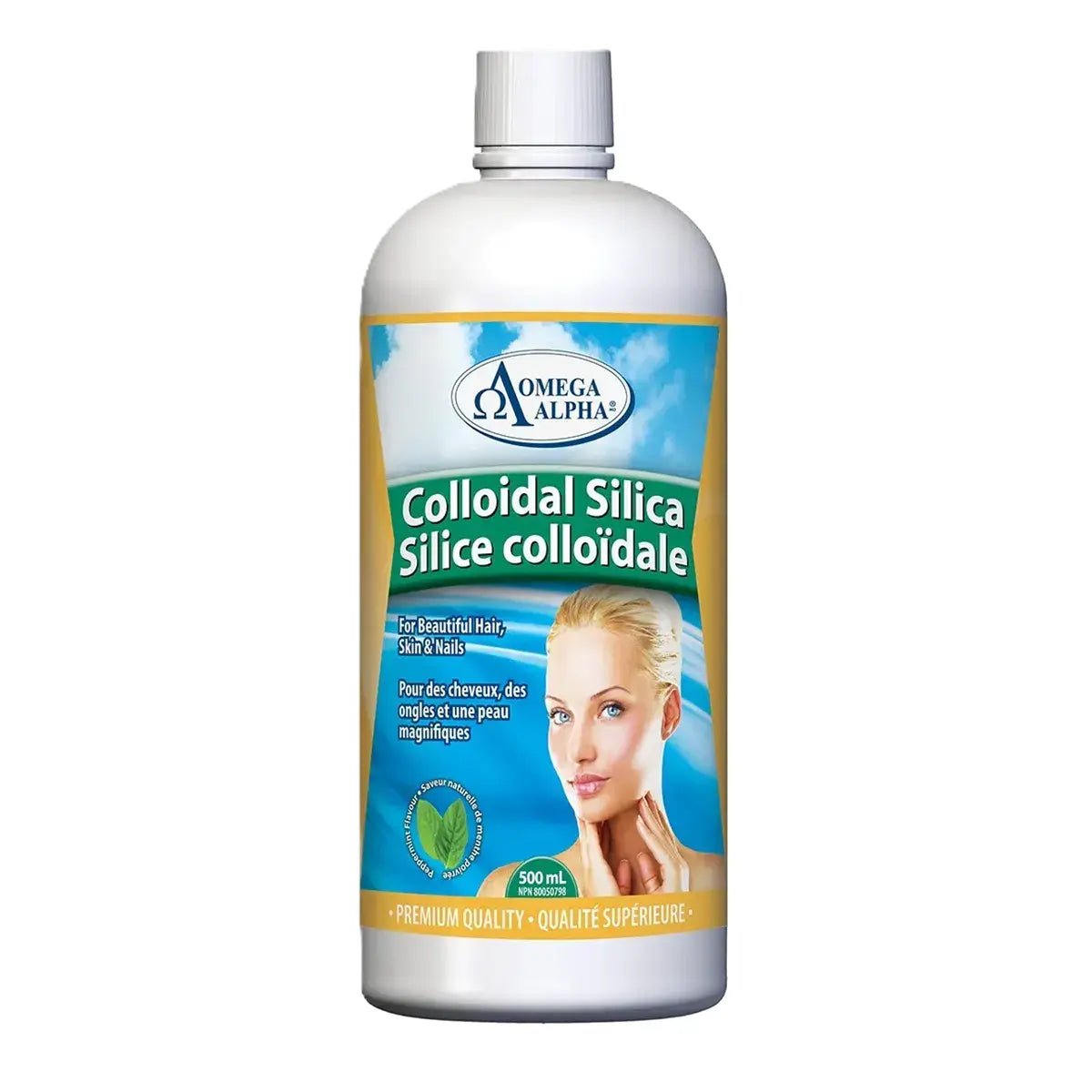 Product photo from eNatural Shopify for Omega Alpha Colloidal Silica Peppermint 500mL