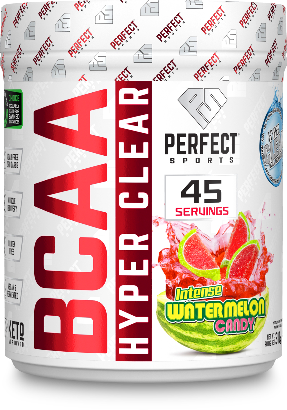 Product photo from eNatural Shopify for Perfect Sports BCAA Hyper Clear Watermelon Candy 310g
