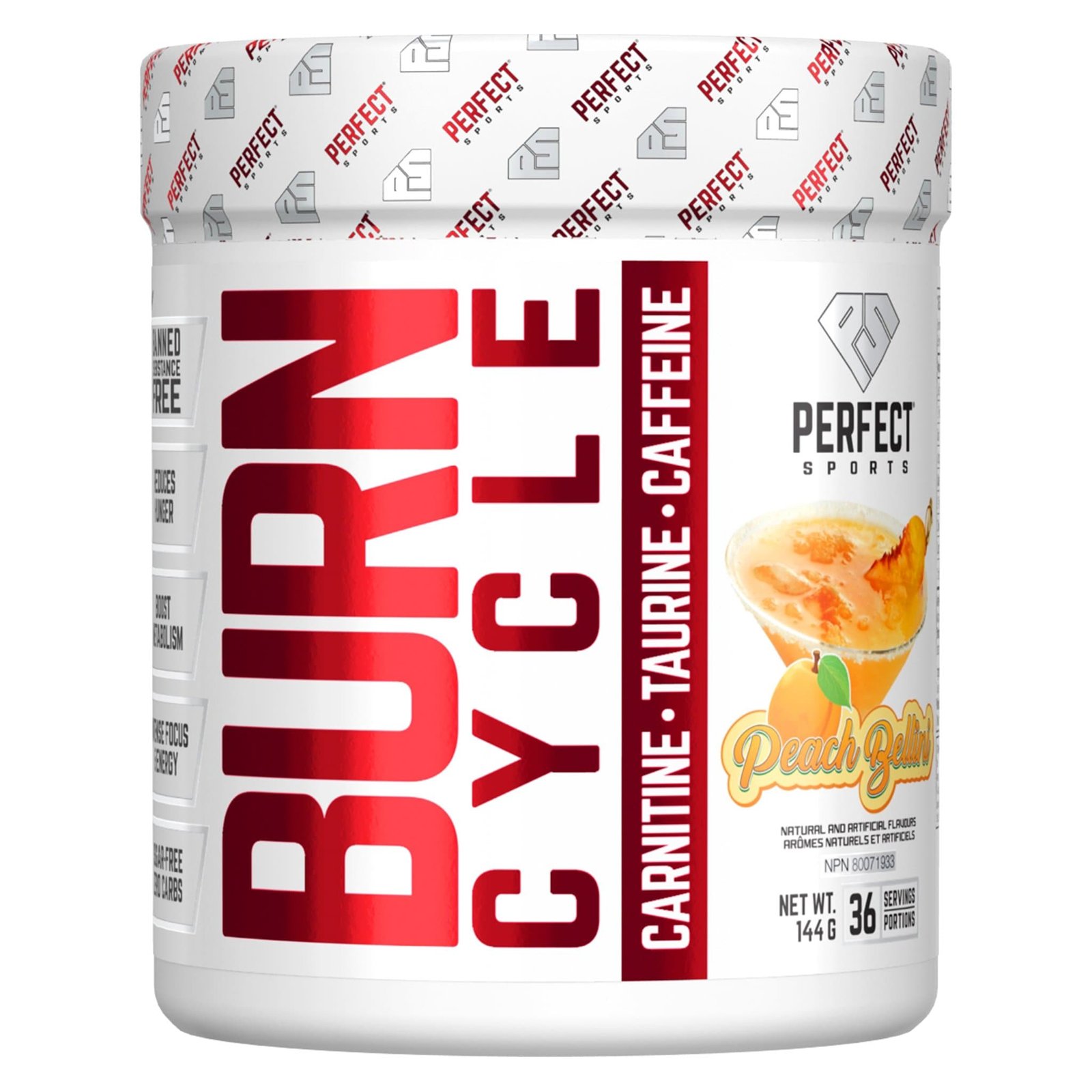 Product photo from eNatural Shopify for Perfect Sports BURN CYCLE: Thermogenic-Peach Bellini 144G