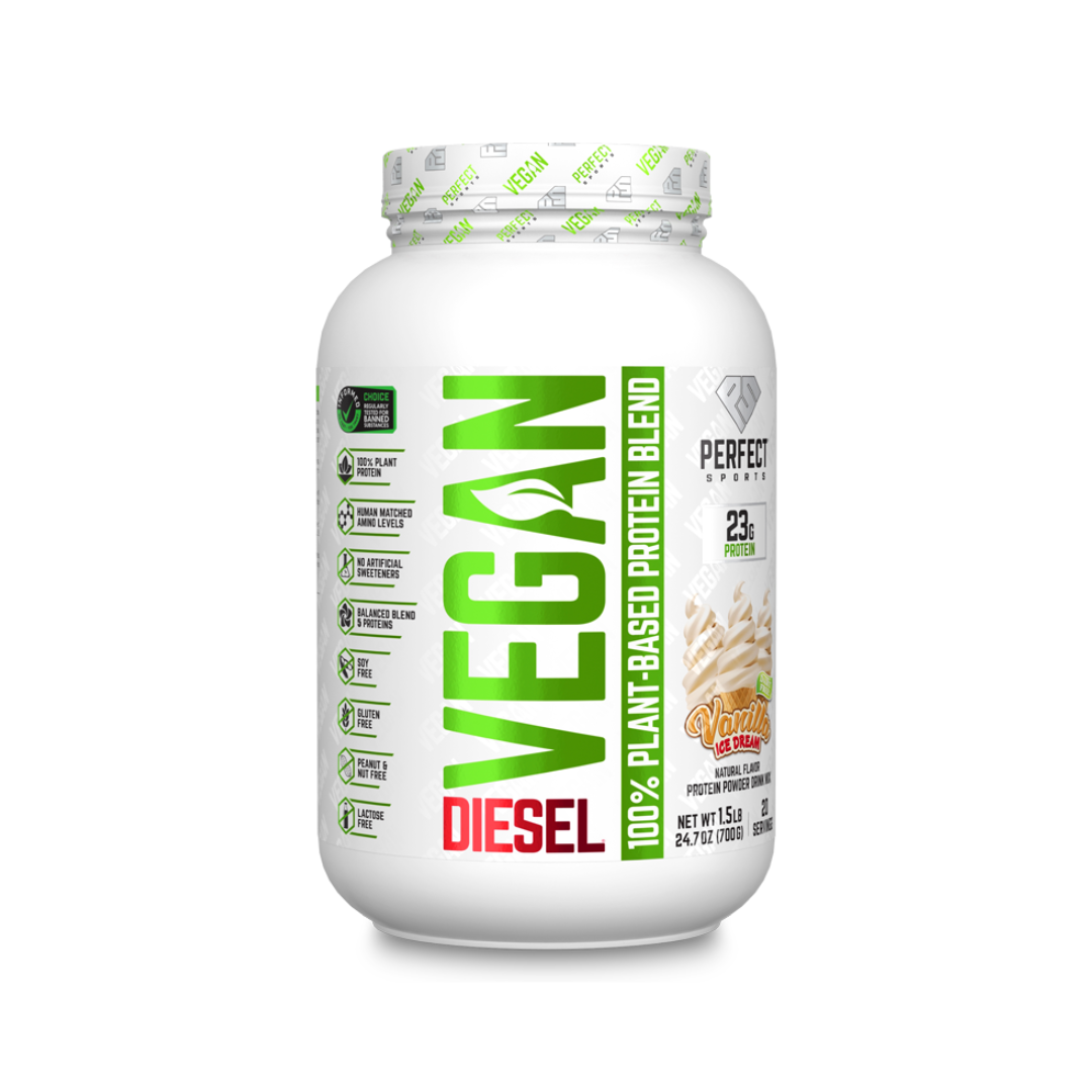 Product photo from eNatural Shopify for Perfect Sports DIESEL® Vegan 100% Plant Based Protein-Vanilla Ice Dream-700G