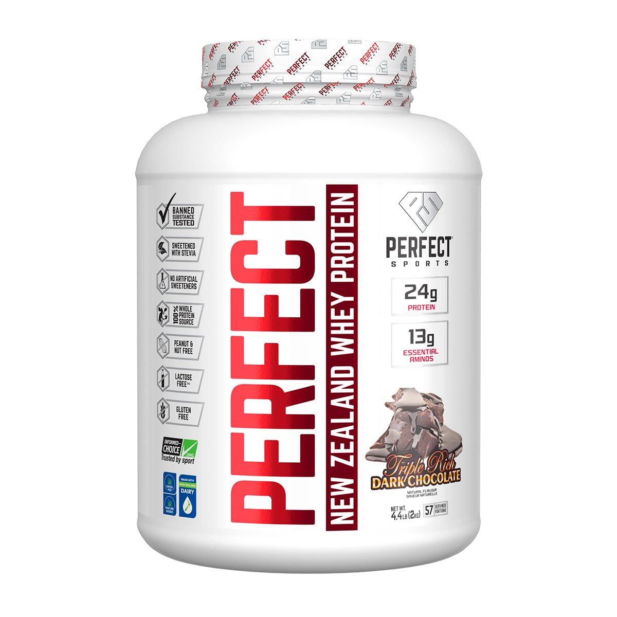 Product photo from eNatural Shopify for Perfect Sports New Zealand Whey Concentrate-Triple Rich Chocolate 4.4LB