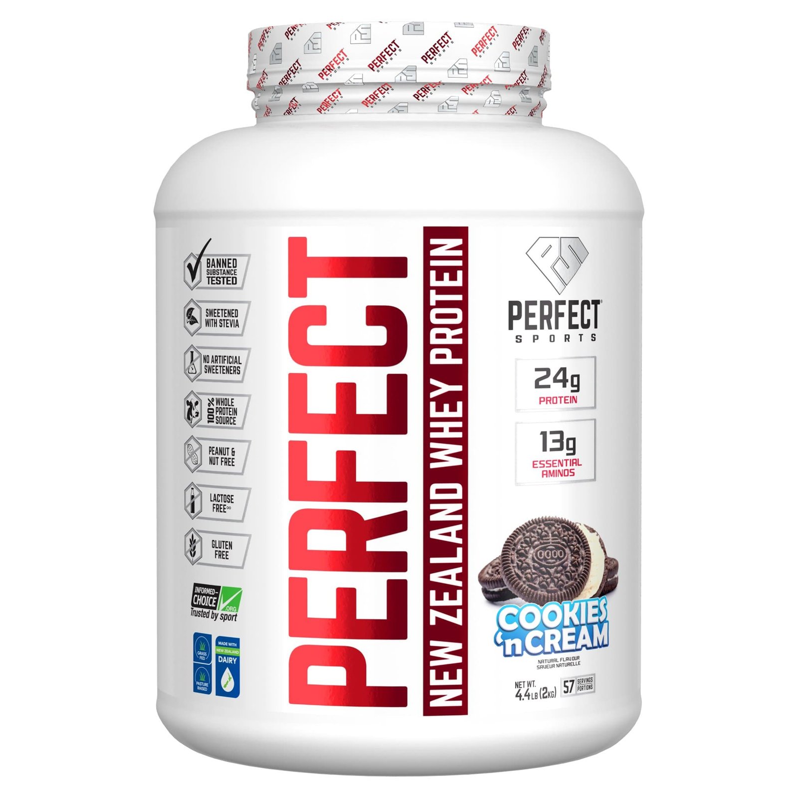 Product photo from eNatural Shopify for Perfect Sports PERFECT Whey Protein - Cookies and Cream 4.4lb (2kg)